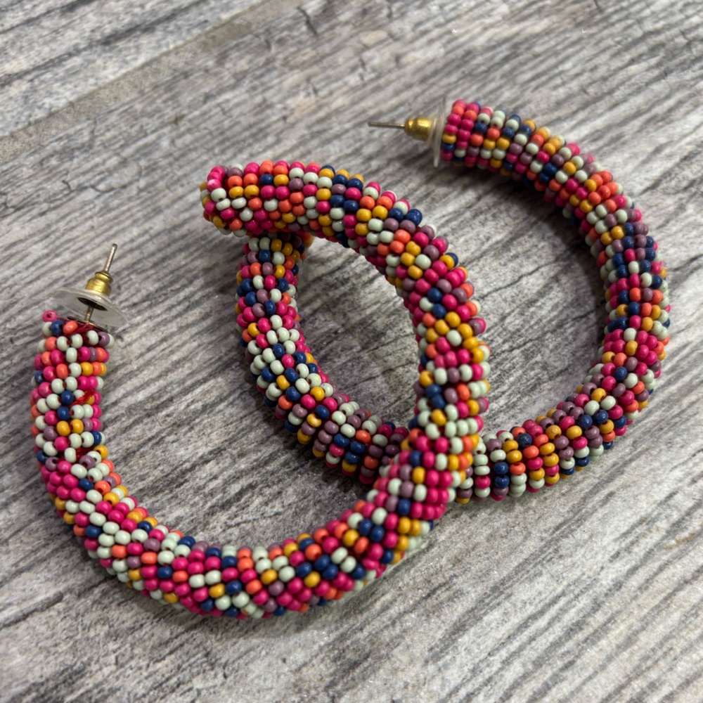 Multicolor Beaded Hoops